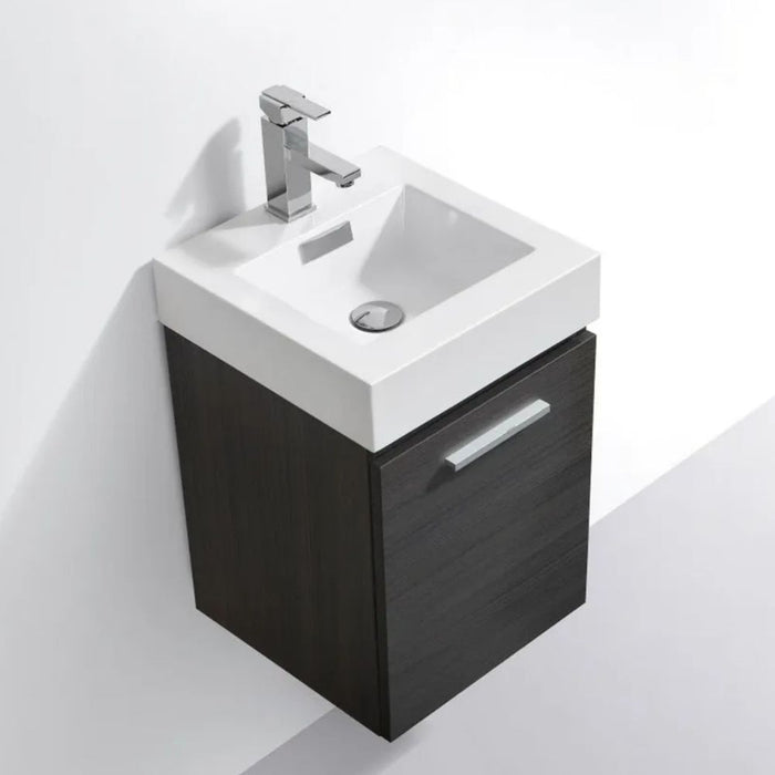 Mystic 16" High Gloss Gray Oak Wall Mount Modern Bathroom Vanity – Single Door Soft-Close Vanity