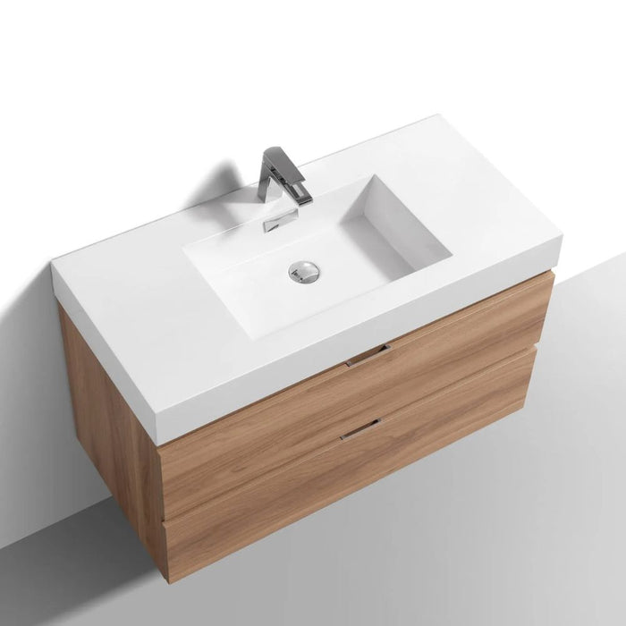 Adrin 36" Honey Oak Wood Wall Mount Modern Bathroom Vanity – European Soft-Close Drawers & Single Hole Faucet