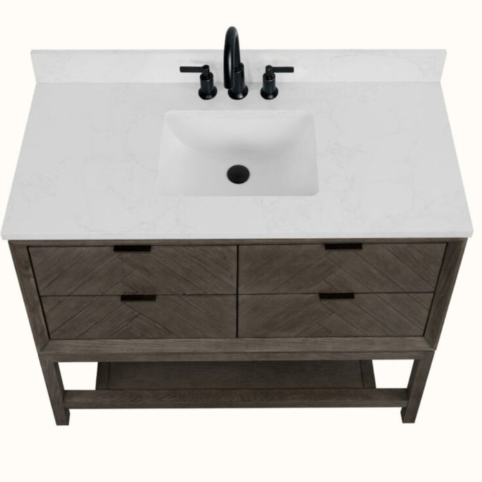 Alinia Modern 48" Grey Oak Single Bathroom Vanity – Freestanding with 1" White Artificial Stone Top & 4 Drawers