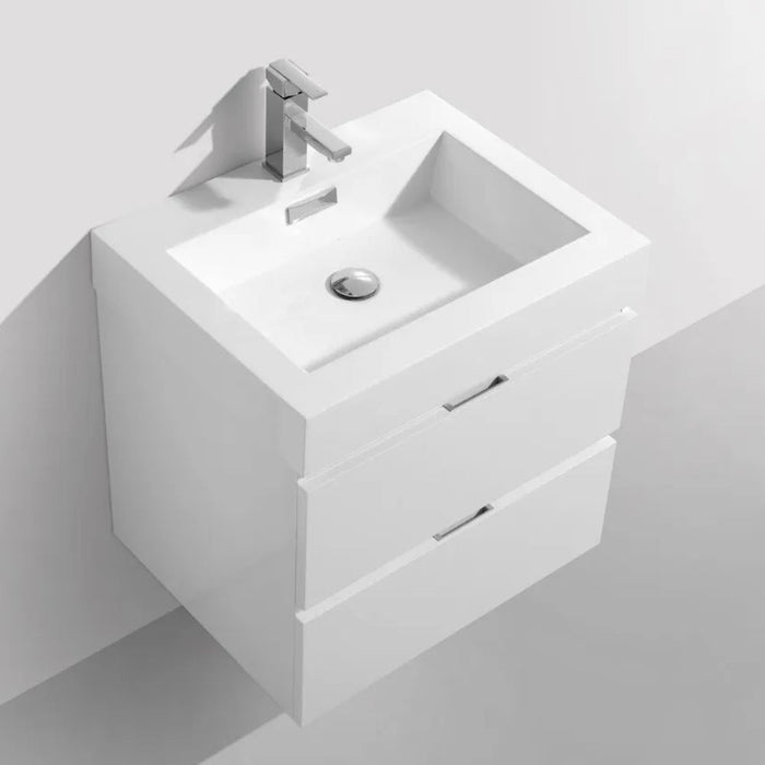 Abrosia 24" High Gloss White Wall Mount Bathroom Vanity - European Soft-Close Hardware & Acrylic Sink