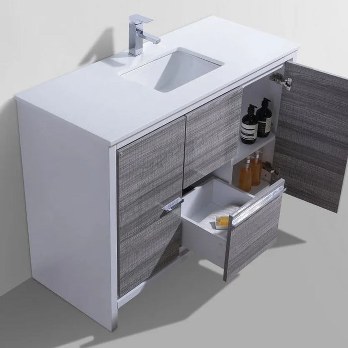 Dreid 48" Ash Gray Contemporary Bathroom Vanity – Wood Construction with White Quartz Top