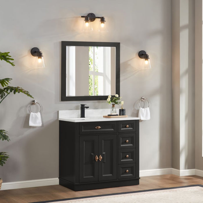 Tritan 36" Solid Wood Tricorn Black Bathroom Sink Vanity with Soft-Close Doors & Stone Countertop