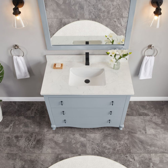Chavanon 42" Dreamy White Bathroom Vanity – Solid Wood with Stone Counter