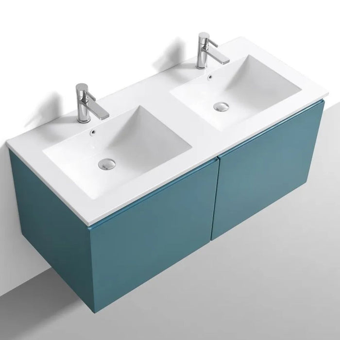 Falcon 48" Teal Green Wall Mount Double Sink Bathroom Vanity – Modern Floating Style with Integrated Countertop