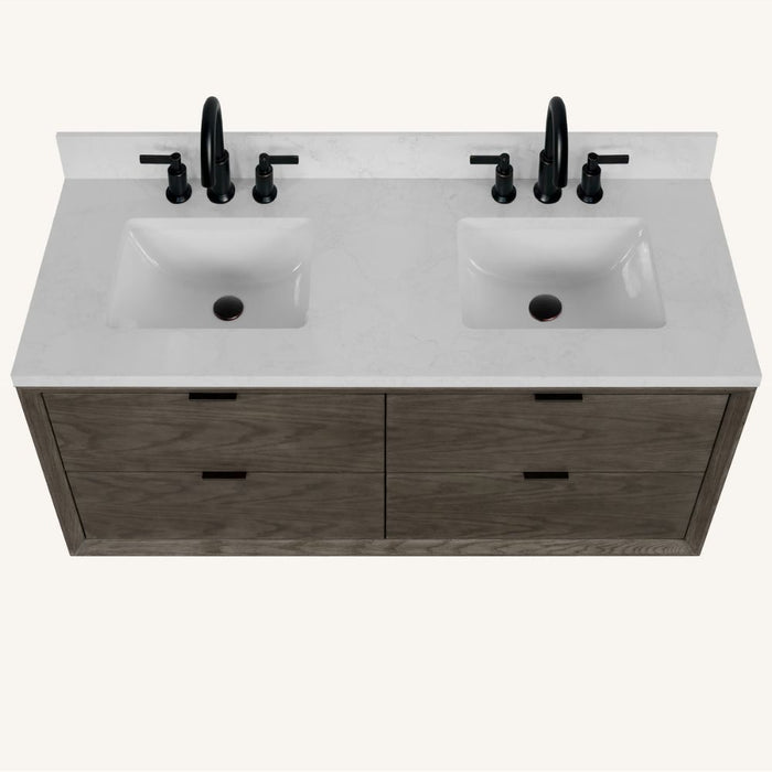 Iria 60" Grey Oak White Stone Bathroom Vanity – Modern Style with 3-Hole Faucet Mount