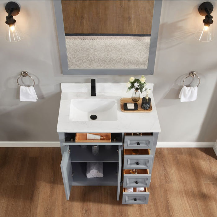Lahiri 36" Cadet Finish Wood Bathroom Vanity - Single Sink with 4 Soft-Close Drawers & Stone Top