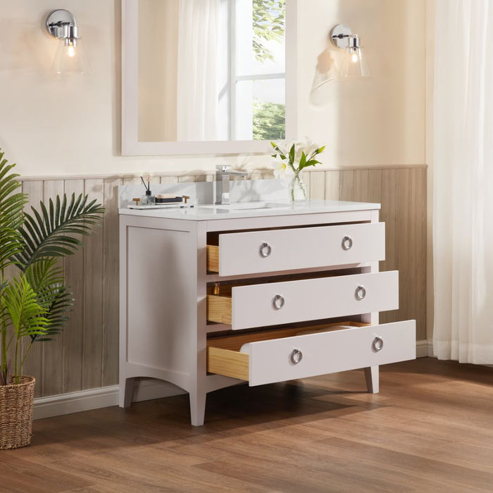 Spuma 42" Freestanding Sink Vanity in White – Solid Wood Base & Artificial Stone Countertop