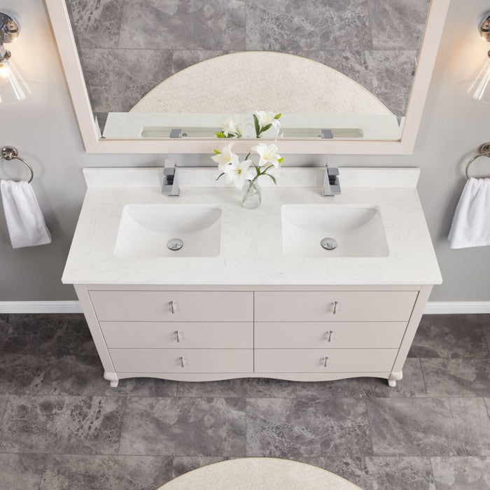 Lovy 60" Silver Strand Finish Single Sink Vanity with 1" Stone Top & 6 Dovetail Drawers