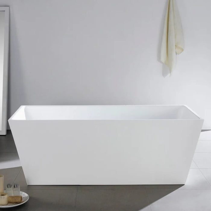 Makassar 67" White Free Standing Bathtub – Modern Ergonomic Soaking Tub with Chrome Drain