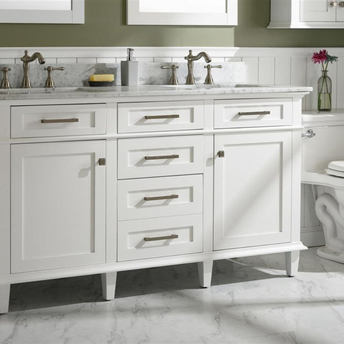 Sandrine 60" White Wood Double Vanity – Carrara Top & Storage Drawers