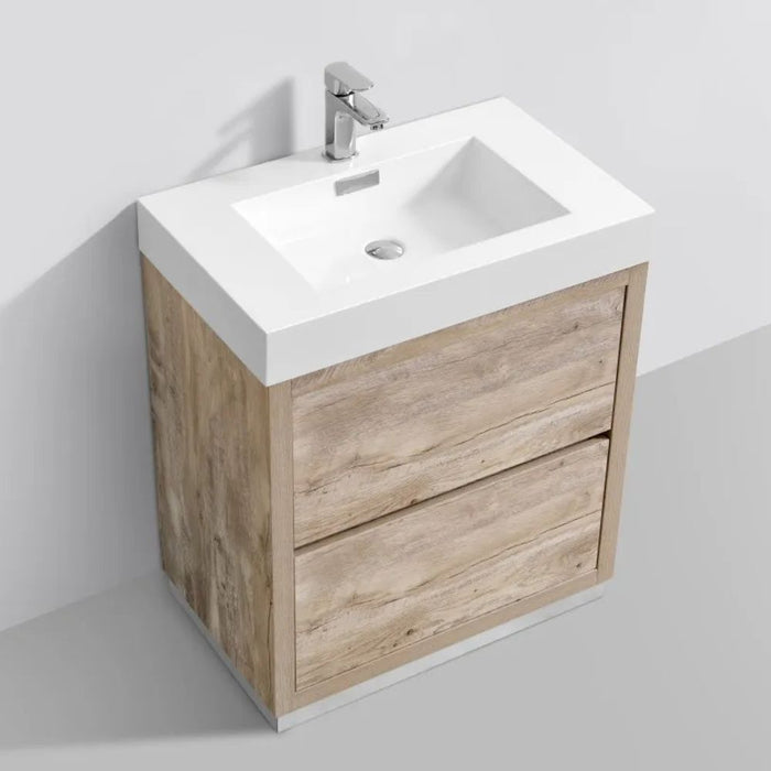 Horace Bliss 30" Nature Wood Acrylic Composite Bathroom Vanity – Modern Freestanding with Push-Open Drawers