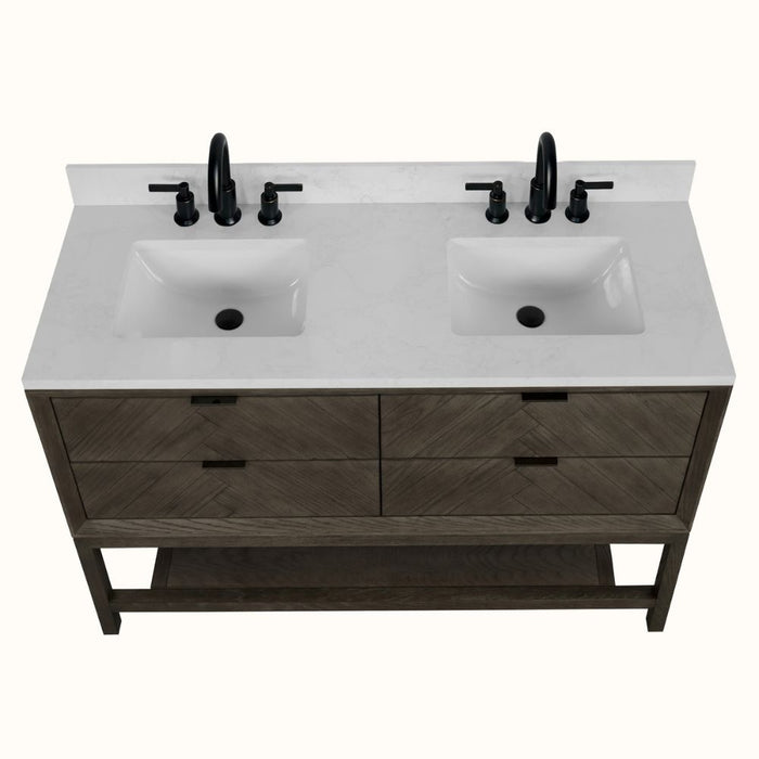 Darcell 60" Grey Oak Modern Bathroom Vanity - 4 Drawer with White Artificial Stone Top