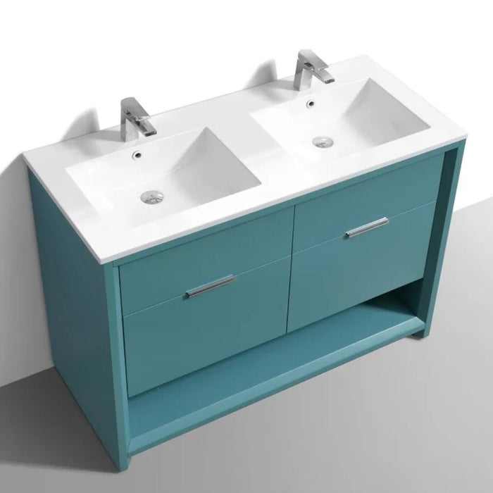 Aziza 48" Double Sink Bathroom Vanity in Teal Green Finish – Modern MDF Construction with 4 Drawers