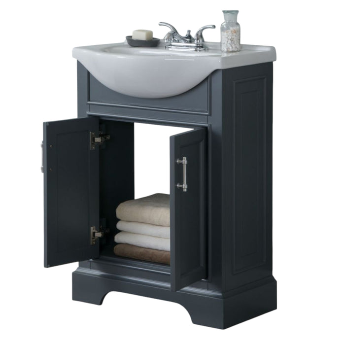 Larroux 24" Gray Wood Bathroom Vanity - Contemporary Style with White Ceramic Top