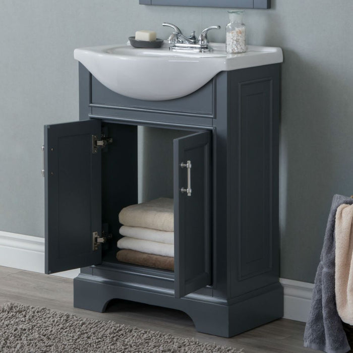 Larroux 24" Gray Wood Bathroom Vanity - Contemporary Style with White Ceramic Top