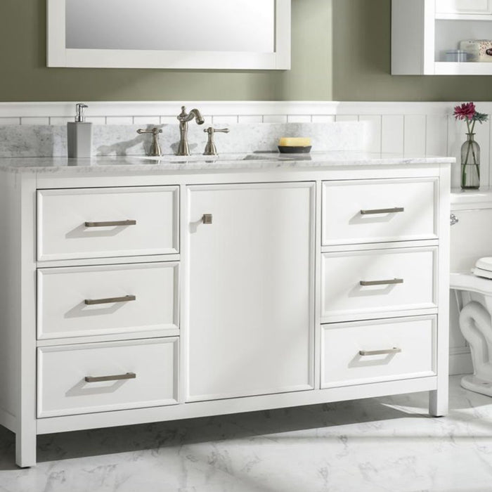 Lovise 60" White Single Sink Bathroom Vanity Cabinet Carrara White Marble Countertop Storage Classic Series