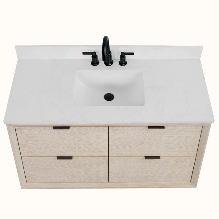 Larissa 48" Oak Finish Vanity Cabinet with 1" Thick Artificial Stone Countertop – Undermount Basin