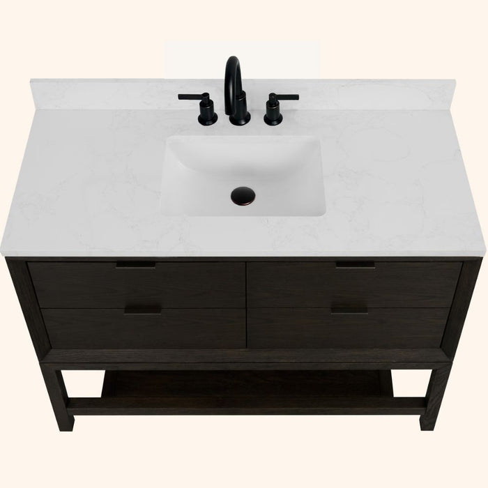 Sugar 48" Grey Oak Vanity with Legs – White Artificial Stone Top & Pre-Drilled Faucet Holes