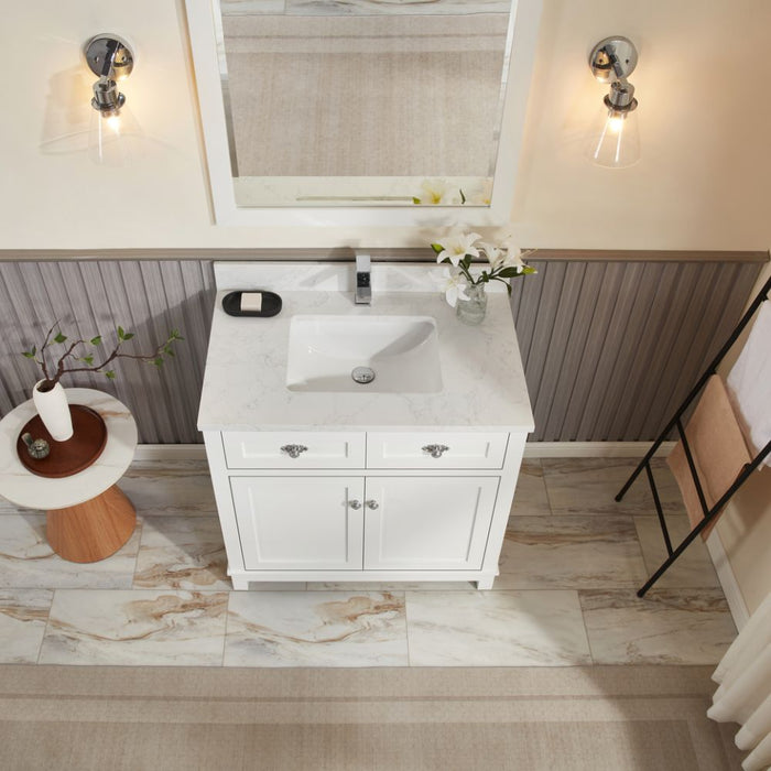 Broxburn 36" White Solid Wood Bathroom Vanity with Artificial Stone Top - FusionBath Classic Collection Single Sink Freestanding