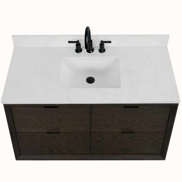 Netherlands 48" Brown Oak Finish Bathroom Vanity with White Stone Top - Contemporary Undermount Basin
