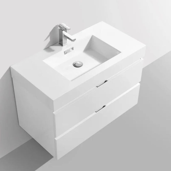 Adiel 36" High Gloss White MDF Wall Mount Bathroom Vanity – Contemporary Modern Design with European Hardware