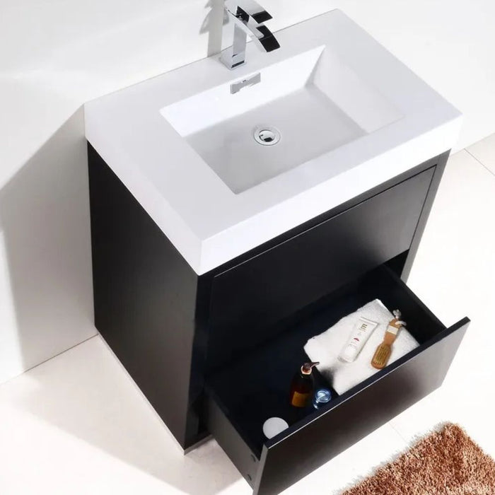 Britannia 30" Black Wood Modern Bathroom Vanity – Freestanding with Acrylic Sink & Soft-Close Hardware