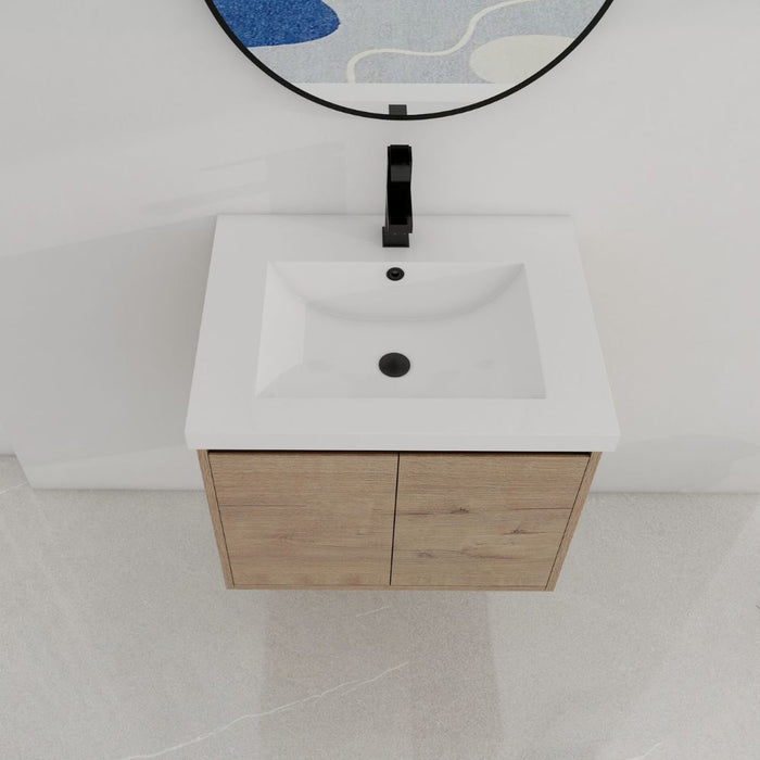 Jesse 24" White Plywood Single Bathroom Vanity – Modern Free-Standing with Gel-Coat Basin & 2-Door Storage