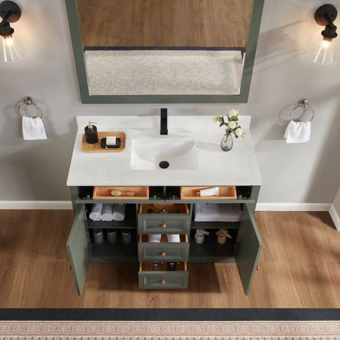 48" Jonesy Pewter Green Single Sink Wood Vanity - Undermount Basin & Artificial Stone Top