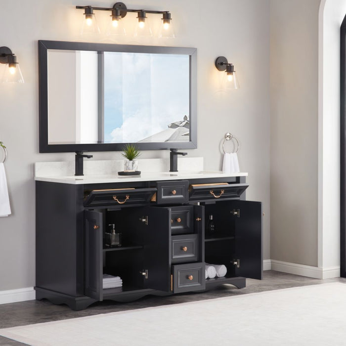 Elmdon Dreamy White 60" Solid Wood Single Vanity with Artificial Stone Top & Soft-Close Drawers