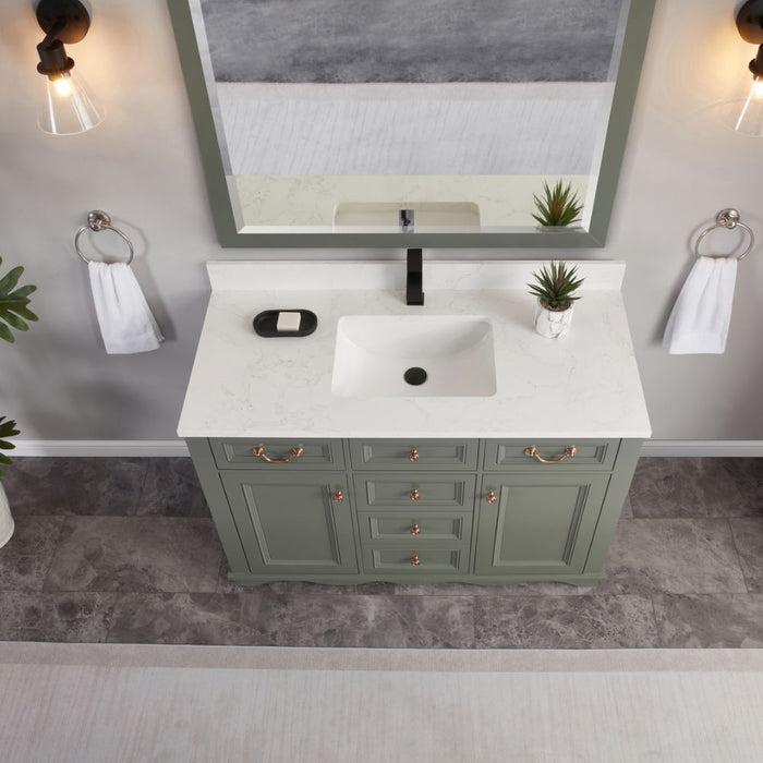 Vivaldi 48" Vivaldi Pewter Green Bathroom Vanity - Solid Wood Construction with 1" Artificial Stone Top & Soft Close Drawers