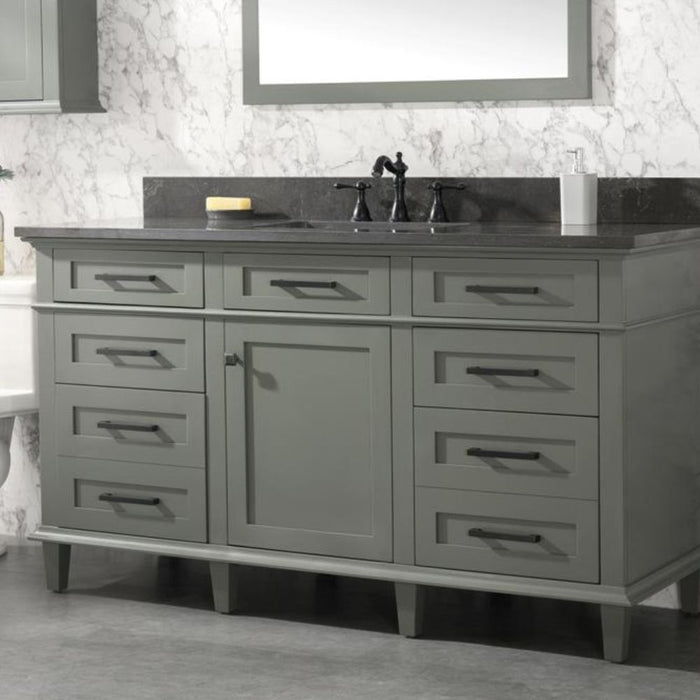 Rosie 60" Vanity Cabinet in Pewter Green – Blue Limestone Top, Modern Style