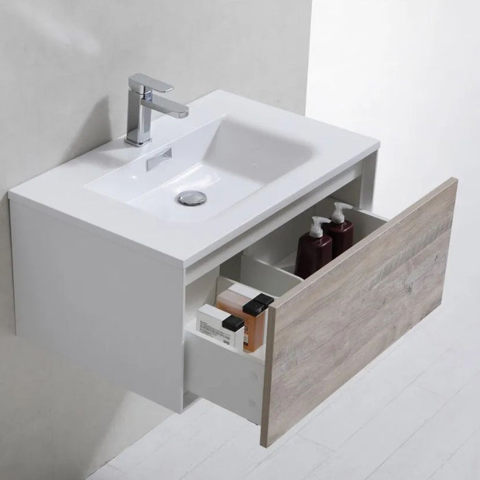 Grayden 30" Nature Wood High Gloss White Wall Mounted Bathroom Vanity – Floating Style with Single Drawer Storage