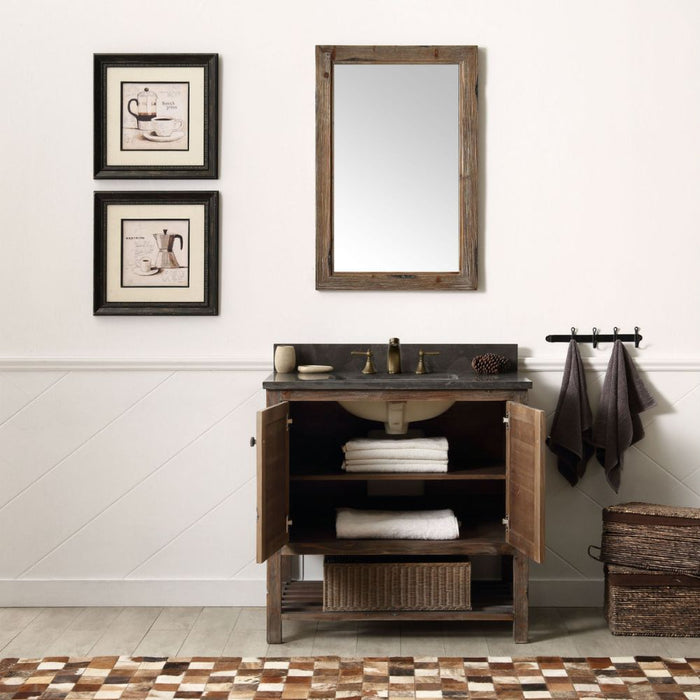 Luna 36" Solid Wood Bathroom Vanity Cabinet with Moon Stone Top & White Ceramic Sink - 2 Door Storage