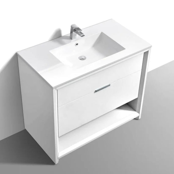 Aquamarine 40" White Modern Bathroom Vanity – Fully Assembled with Dual Drawers