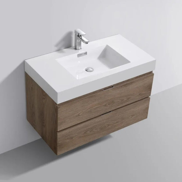 Shiloh 36" Butternut Wood Veneer Modern Bathroom Vanity – Wall Mount with Reinforced Acrylic Composite Sink