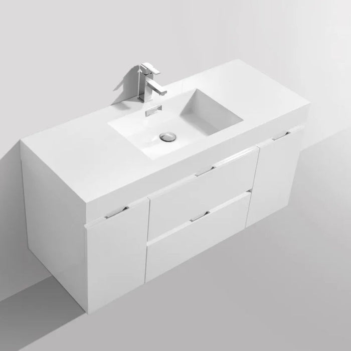 Bliss 48" High Gloss White Wall Mount Modern Bathroom Vanity