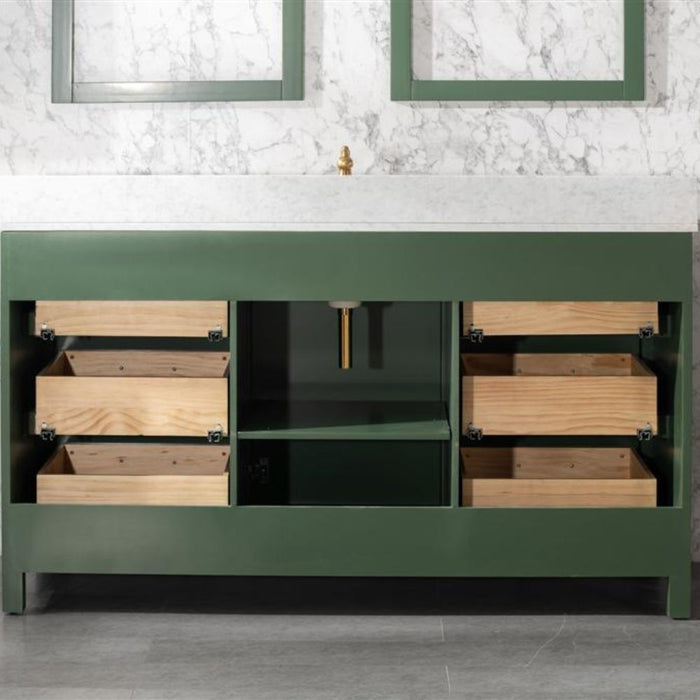 Laurana 60" Green Single Sink Bathroom Vanity Cabinet Carrara Marble Top 6 Drawers