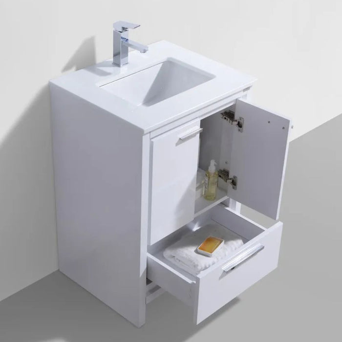 Yates 24" White Modern Bathroom Vanity Cabinet – High Gloss Finish with Quartz Counter and European Hardware
