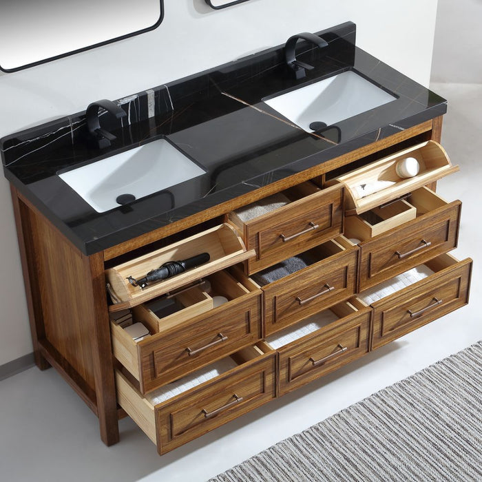 Venezia 60" Ebony Double Sink Vanity – Dark Finish Plywood Construction with White Natural Top