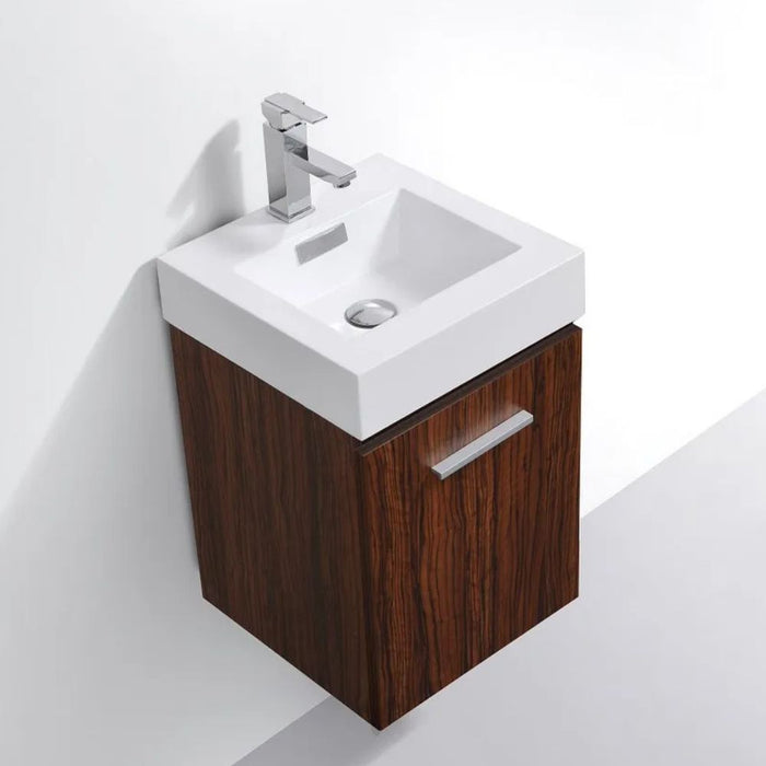 Homer 16" Walnut Wall Mount Bathroom Vanity – Modern Single Door with Soft-Close Hardware