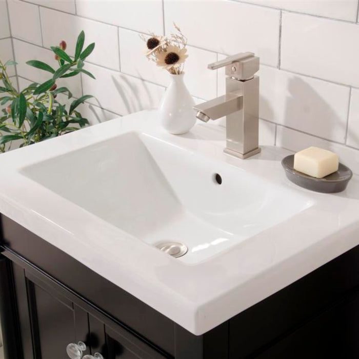 Brook Traditional 24" Espresso Single Sink Vanity with White Ceramic Top – Freestanding Bathroom Cabinet