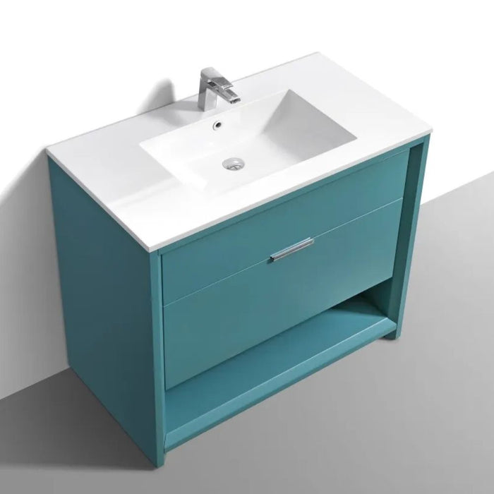 Mikasi 40" Teal Green MDF Modern Bathroom Vanity – Contemporary Style with Soft-Close Drawers