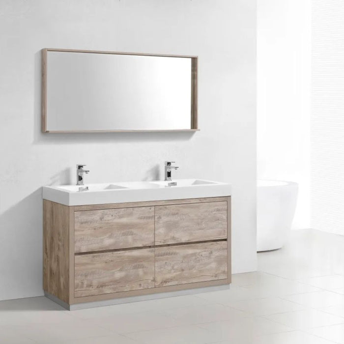 Cielle 60" Nature Wood Double Sink Vanity – Modern Freestanding Bathroom Vanity with Push-Open Drawers