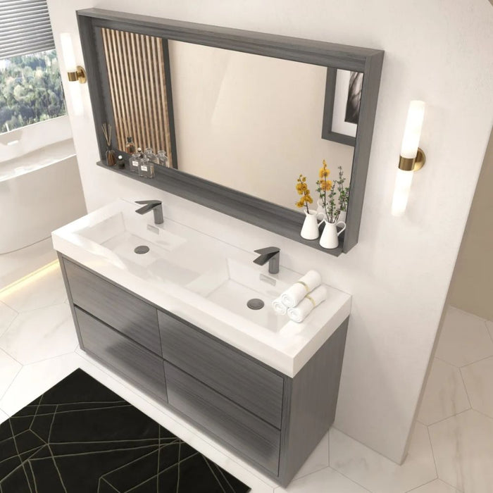 Vulcan 60" Double Sink Vulcan Ash Grey Wood Bathroom Vanity – Modern Freestanding Cabinet with Push-Open Hardware