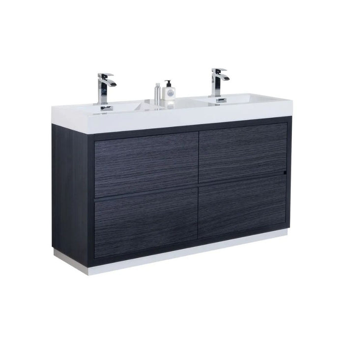 Averi 60" Gray Oak Double Sink Freestanding Bathroom Vanity – Modern Style with Push-Open Drawers