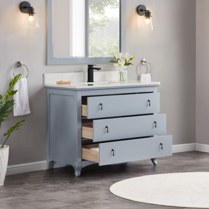 Chavanon 42" Dreamy White Bathroom Vanity – Solid Wood with Stone Counter