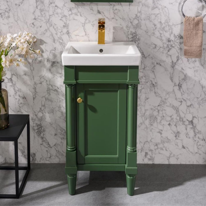 Bardot 18" Green Sink Vanity – Compact Single Door with White Ceramic Basin