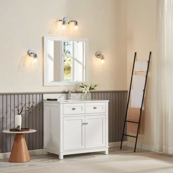 Broxburn 36" White Solid Wood Bathroom Vanity with Artificial Stone Top - FusionBath Classic Collection Single Sink Freestanding