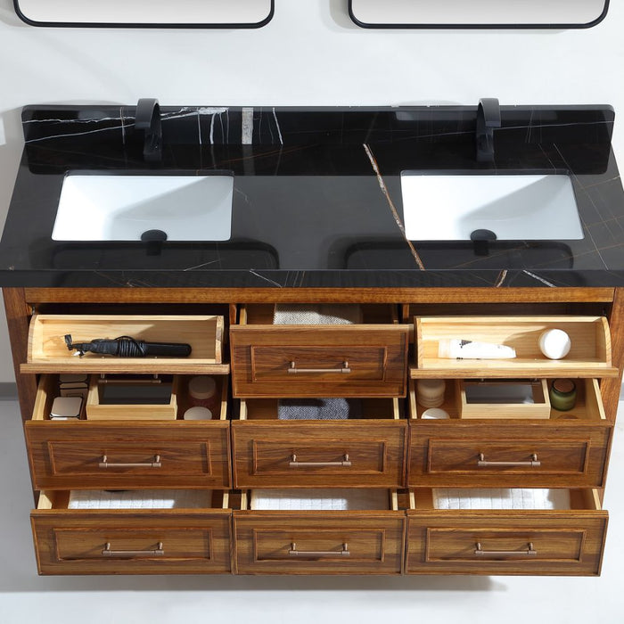 Curtice 60" Ebony Wood Double Sink Vanity - Contemporary Black Natural Marble Top