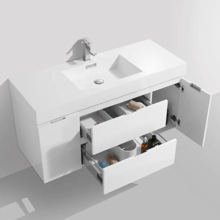 Bliss 48" High Gloss White Wall Mount Modern Bathroom Vanity